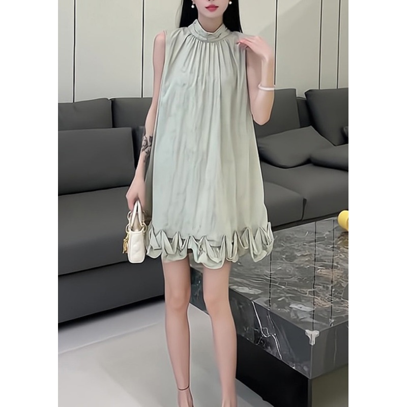 French Light Green Turtleneck Cinched Mid Dresses Summer