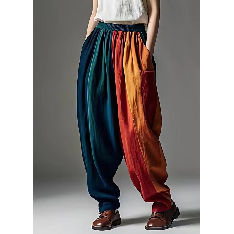 Handmade Multicolor Pockets Patchwork Beam Pants
