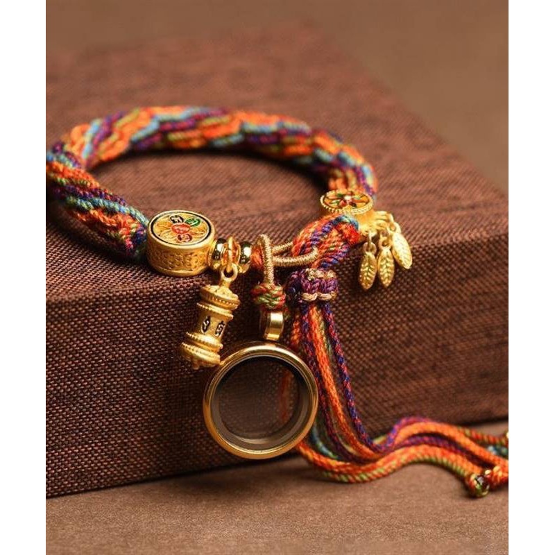 Handmade Rainbow Hand Knitting Cotton Thread Gesang Flower Charm Bracelet