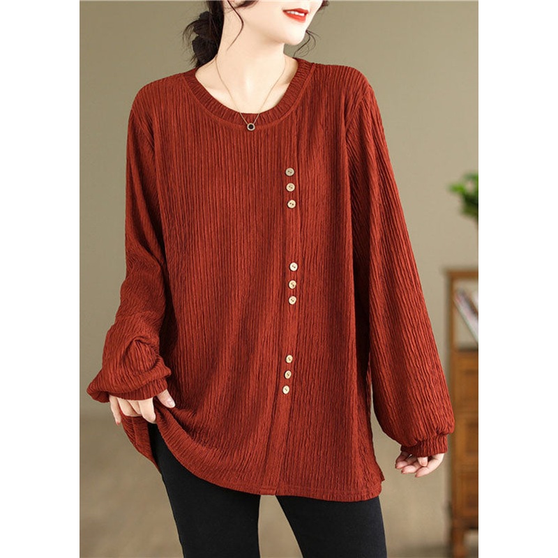 Jacquard Orange Button Cozy T Shirt Fall