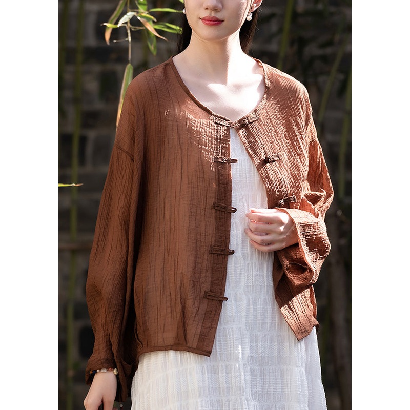 New Chinese Style Coffee Summer Thin Outerwear Cardigan