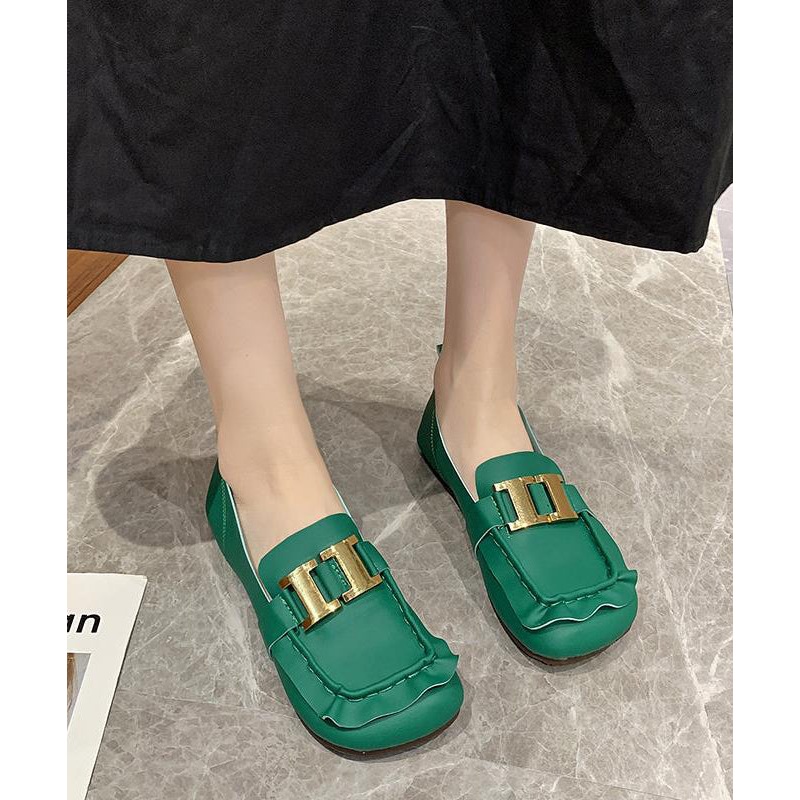 New Green Comfy Sequined Splicing Penny Loafers