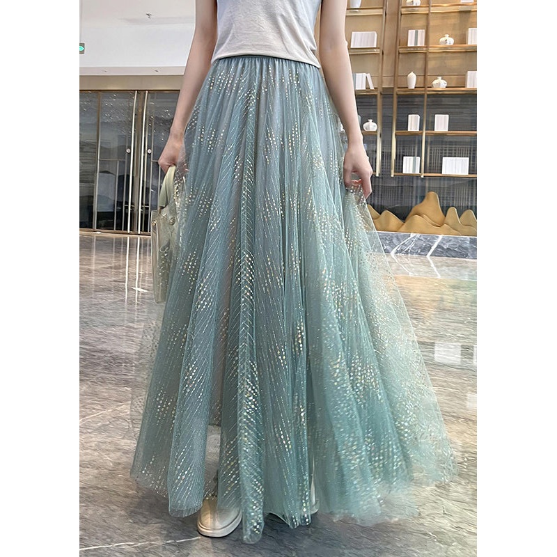 New Light Blue Bright Elastic Waist Tulle Pleated Skirt