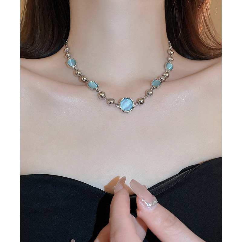 Original Design Blue Alloy Resin Crystal Tassel Princess Necklace