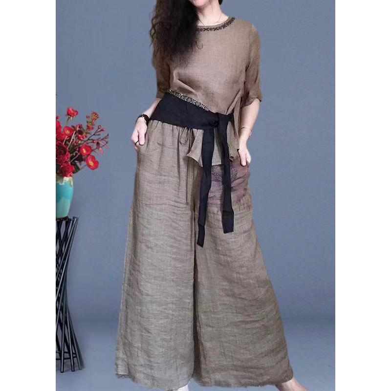 Original Printed Lace Up Top And Pants Two-Piece Set