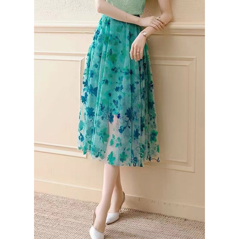 Stylish Green Zippered High Waist Tulle Skirts Summer
