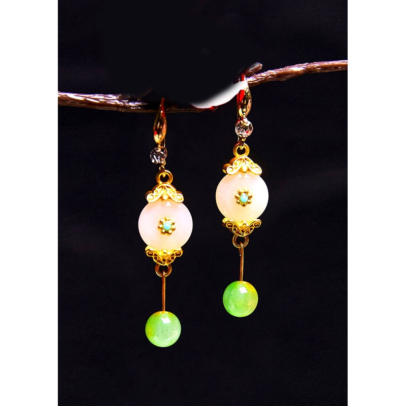 Vintage White Jade Fine Zircon Drop Earrings