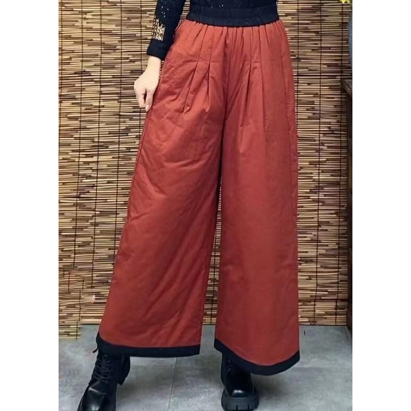 Women Orange Pockets Thick Warm Fine Cotton Filled Pants Winter