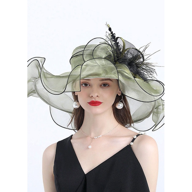 Art Light Green Floral Organza Floppy Sun Hat