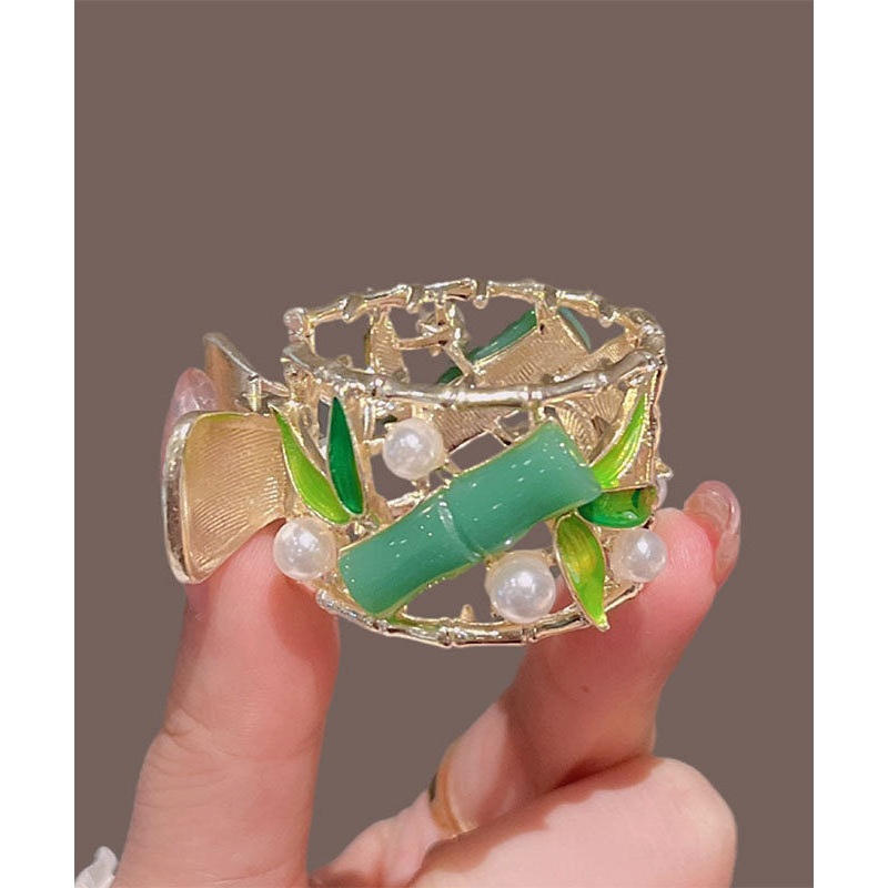 Beautiful Green Alloy Pearl Bamboo Joint Hollow Out Hairpin