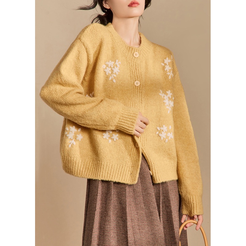 Beautiful Yellow Button Cozy Knit Cardigan Winter
