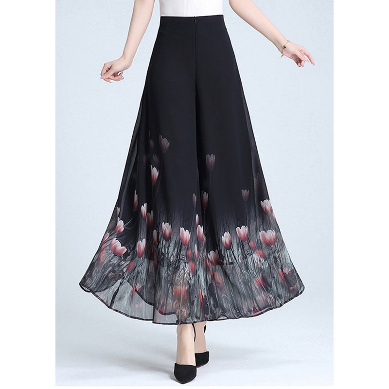 Bohemian Black Print Wide Leg Pants