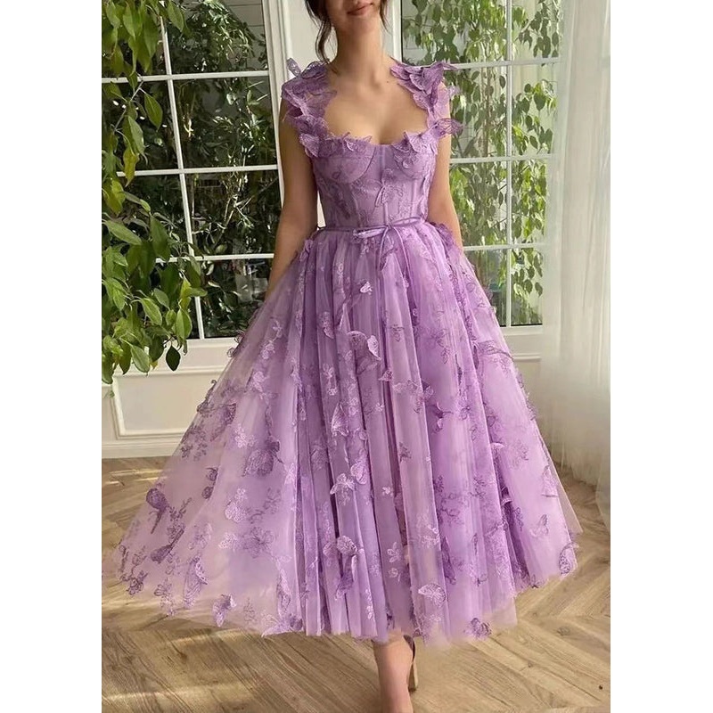 Boutique Purple Butterfly Wrinkled Patchwork Long Dresses Summer
