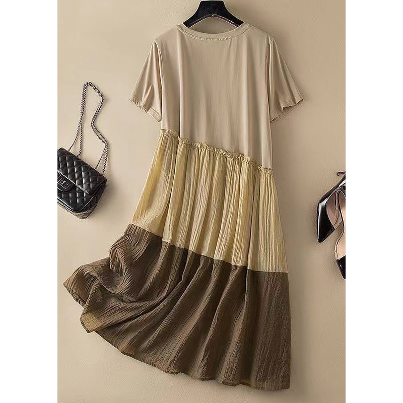 Casual Colorblock O Neck Ruffled Patchwork Cotton Dresses Summer