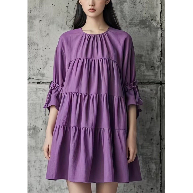 DIY Purple Oversized Wrinkled Cotton Tea Dress Summer