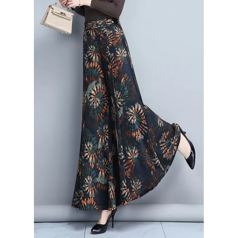 Elegant Ink Print Loose Elastic Waist Wide Leg Pants