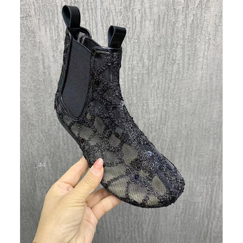 Fashion Black Boots Splicing Sequins Hollow Out Breathable Mesh