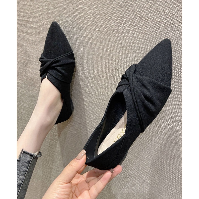 Fashion Black Splicing Pointed Toe Flats Suede Flat Shoes