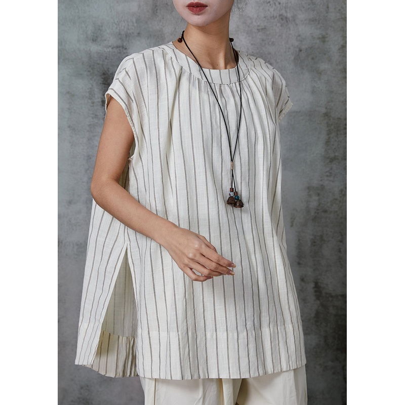 Fine White Oversized Striped Cotton Tank Summer