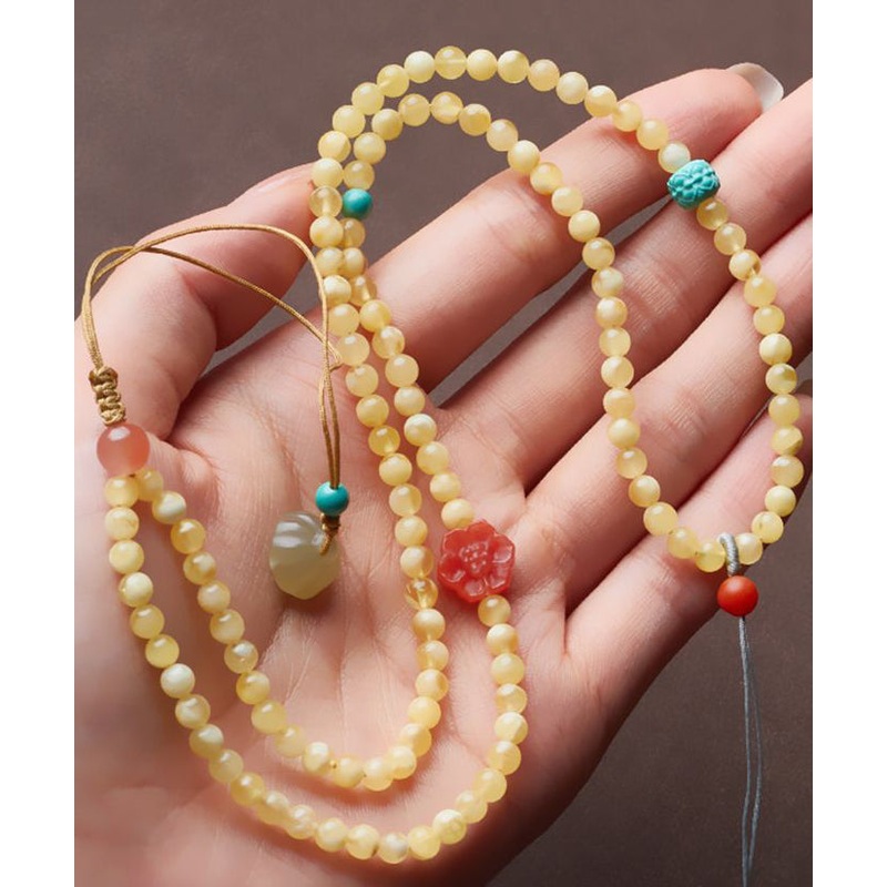 Handmade Yellow Jade Beeswax Beading Tassel Pendant Necklace