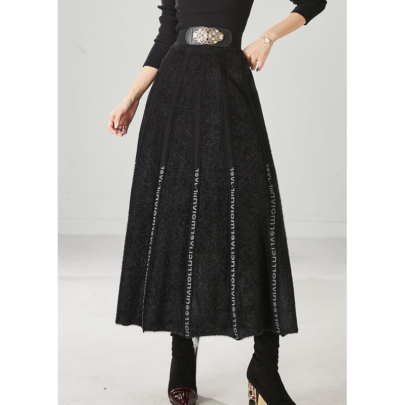 Modern Black Letter Patchwork Knit Skirt Spring