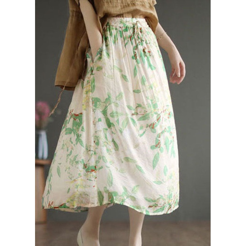 Organic Beige Wrinkled Print Cotton A Line Skirts Summer