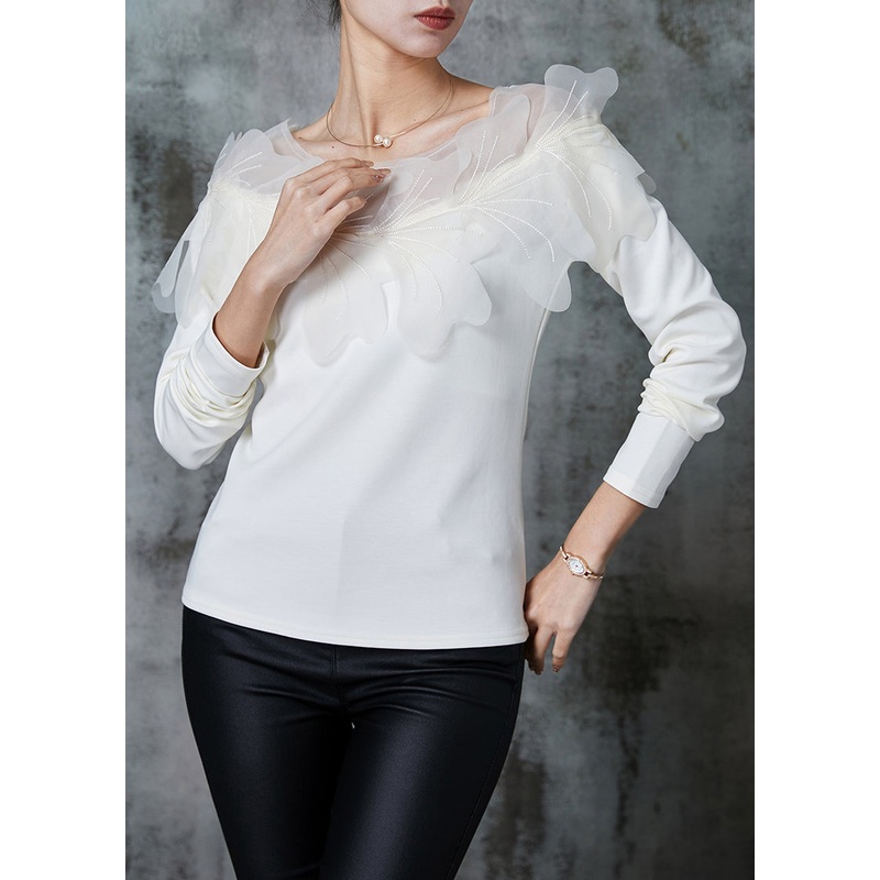Original Design White Tulle Patchwork Cotton Shirts Spring