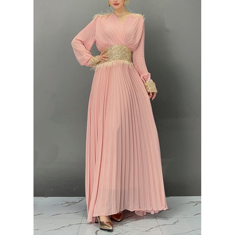 Pink Flattering Vacation Long Dresses Long Sleeve