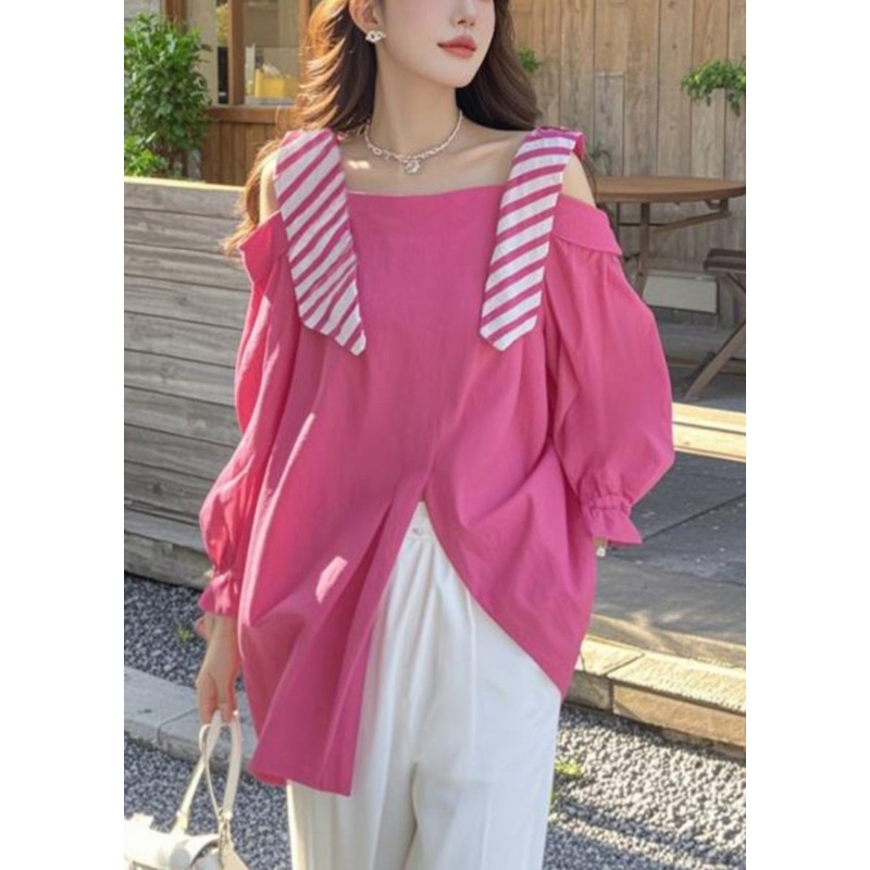 Stylish Rose Side Open False Two Pieces Cotton Shirt Spring