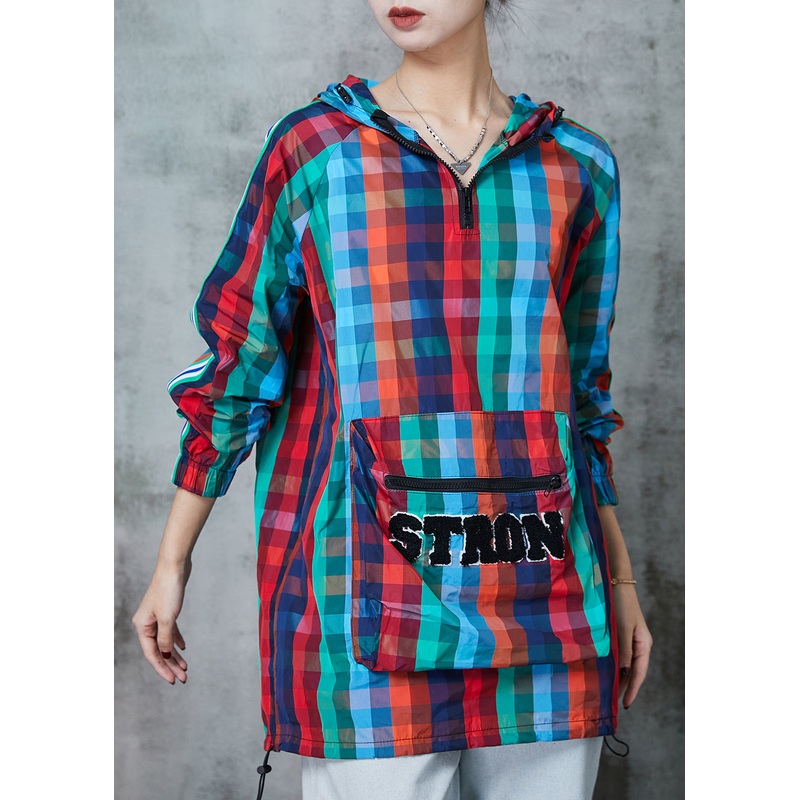 Unique Colorblock Oversized Plaid Cotton Sweatshirts Top Spring
