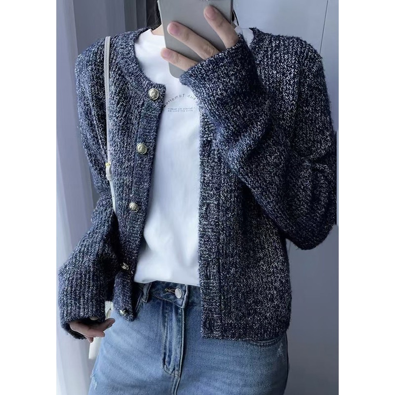 Women Grey O Neck Button Cozy Wool Knit Cardigans Fall
