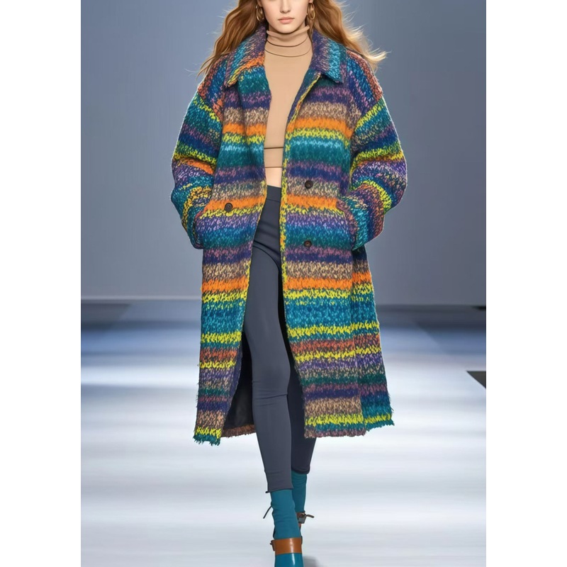 Women Multicolor Oversized Thick Woolen Coat Outwear Fall