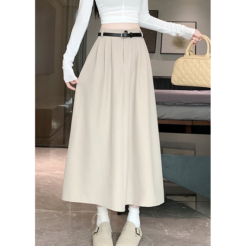 Apricot Simple Style High Waist Wrinkled Skirts Spring
