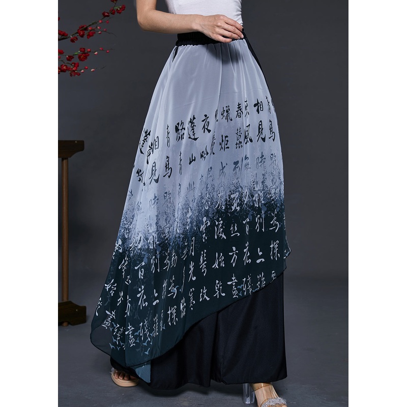 Art Black Asymmetrical Patchwork Chiffon Pants Skirt Summer