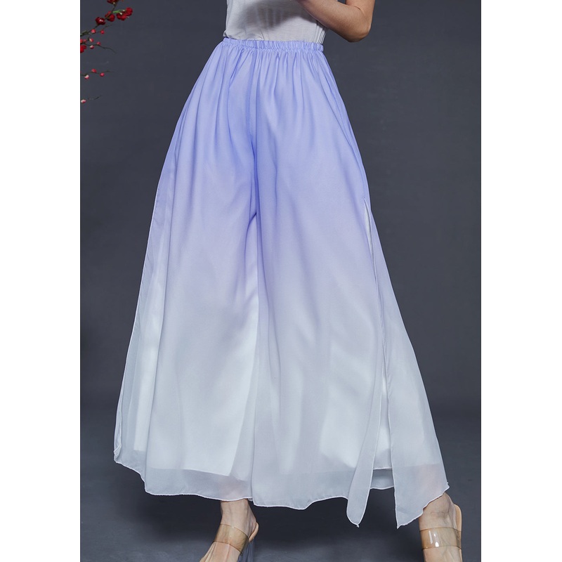 Bohemian Blue Gradient Color Chiffon Wide Leg Pants Summer