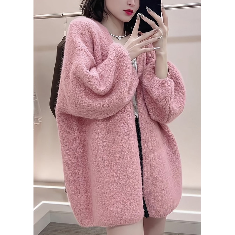 Boutique Pink V Neck Plus Size Knit Cardigans Fall