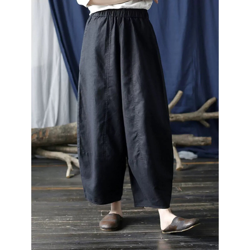 Casual Cotton Solid Colors Wide Legs Pants
