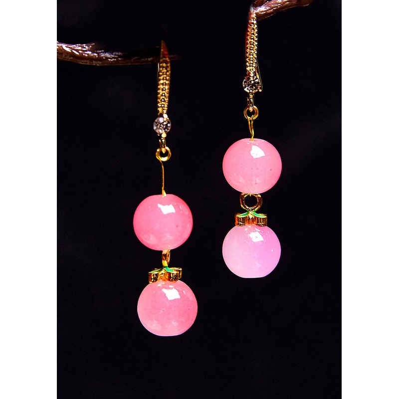Fine Pink Acrylic Ball Zircon Drop Earrings