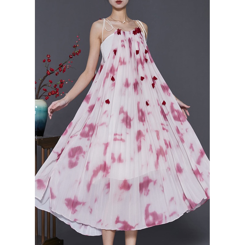 French White Tie Dye Chiffon Spaghetti Strap Dress Beach Dress Summer