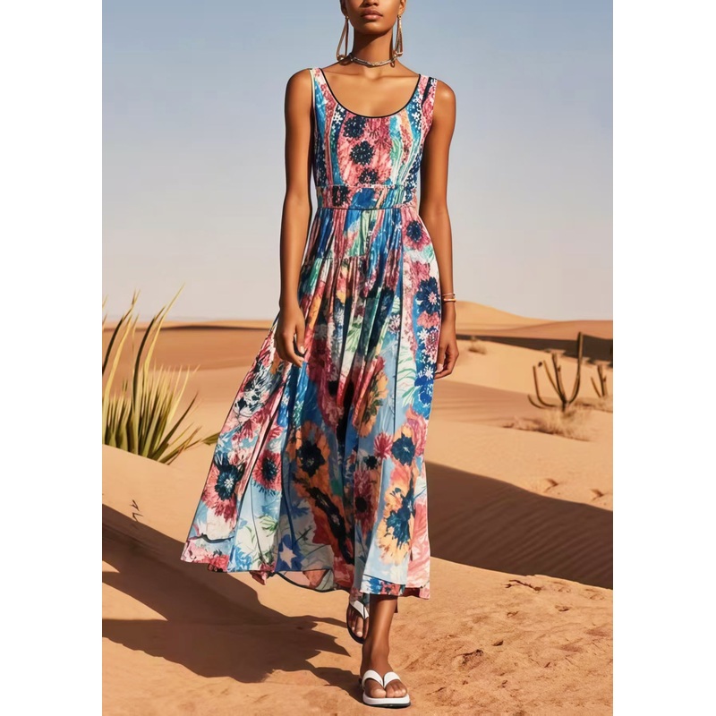 Italian Blue Print Cotton Mini Dress Summer