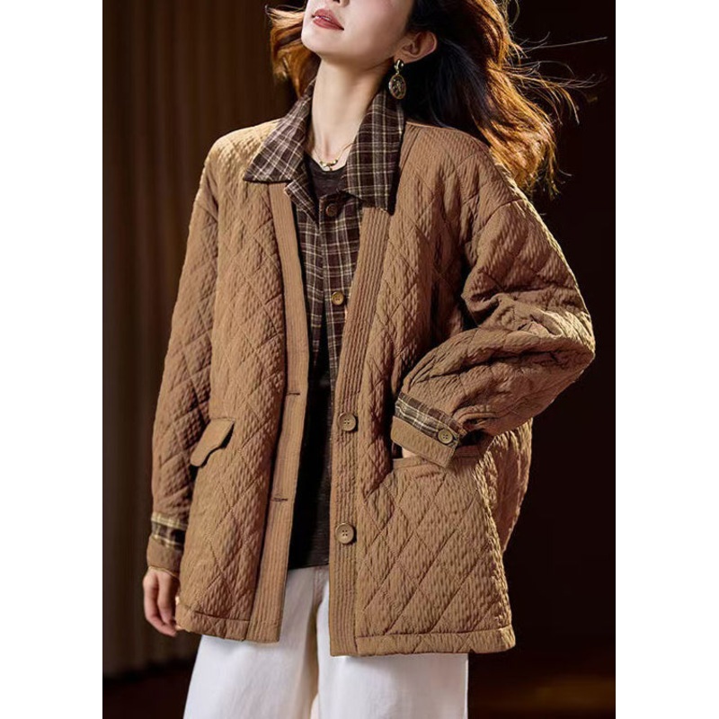 Loose Khaki Peter Pan Collar Patchwork False Two Pieces Parka Winter