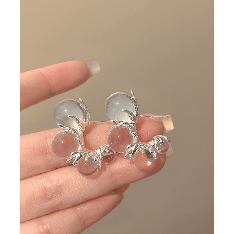 Modern Nude Copper Resin Asymmetrical C-Shaped Hoop Earrings