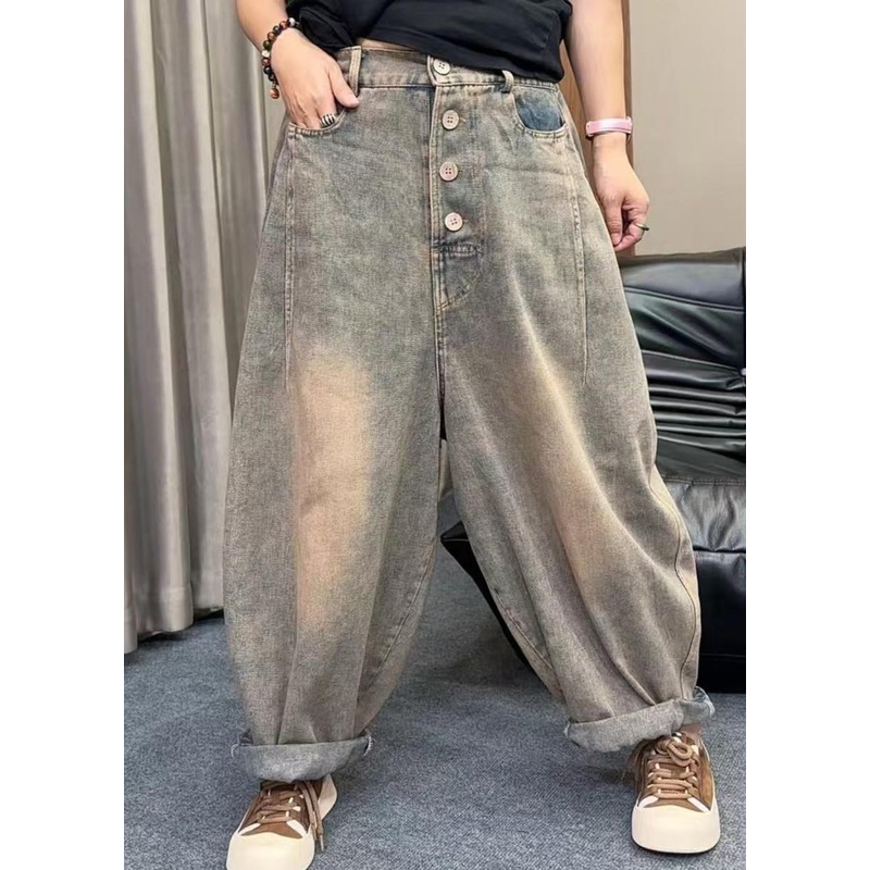 New Photo Color Pockets Button Loose Denim Pants Spring