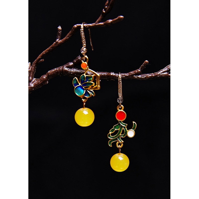 Original Design Asymmetric Gilding Beeswax Drop Earrings