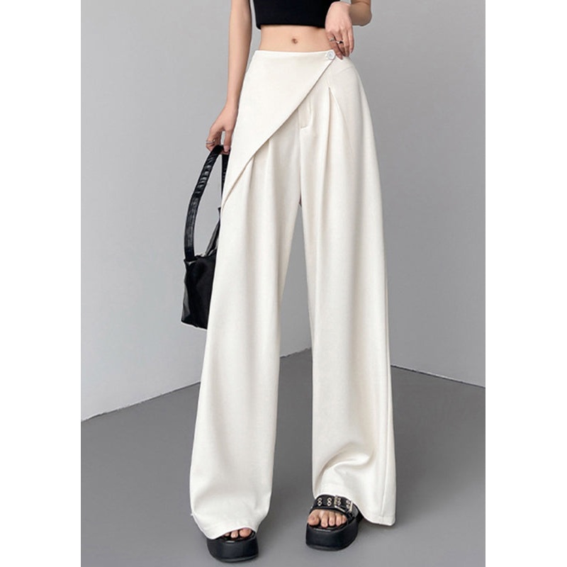 Simple Beige High Waist Patchwork Wide Leg Pants Summer