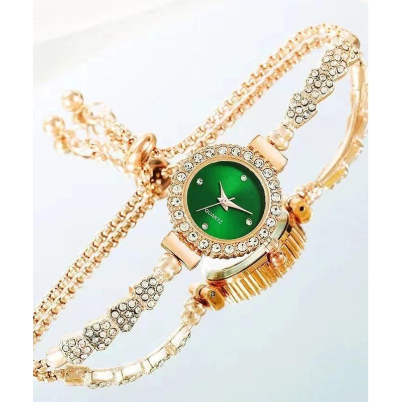 Stylish Green Alloy Zircon Quartz Movement Watches