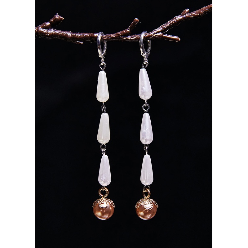 Stylish White Pearl Tassels Long Drop Earrings