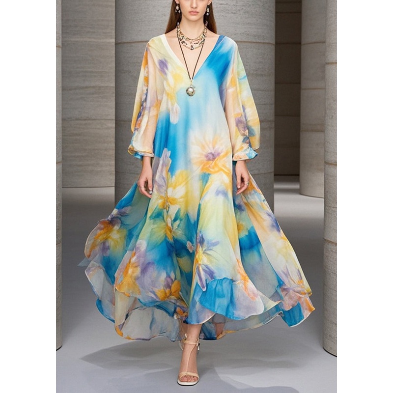 Women Oversized Print Chiffon Beach Dress Fall