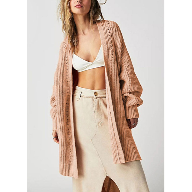 Women Pink V Neck Plus Size Knit Cardigans Fall