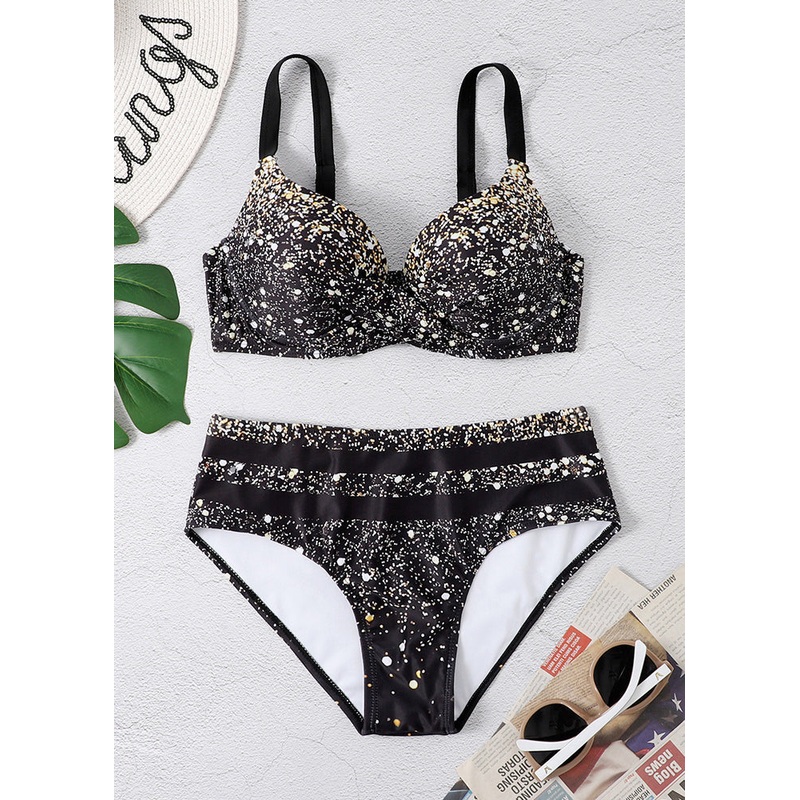 2024 New Black Spotted Bikini Swimwear Set